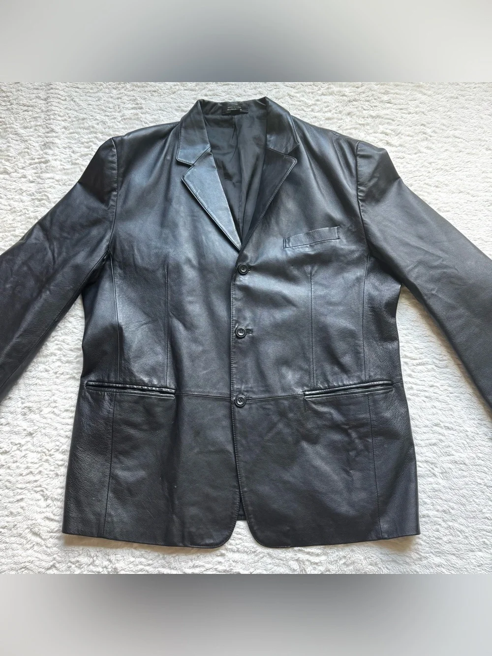 Vintage J Ferrar Leather Blazer Jacket Mens L Black Y2K 90s Minimalist Old Money